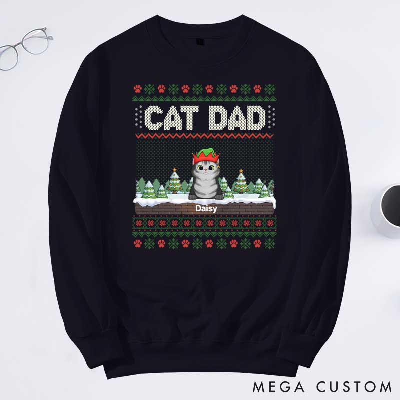 Personalized Cat Lover the Most Pawsome Christmas Dad Version Sweatshirts