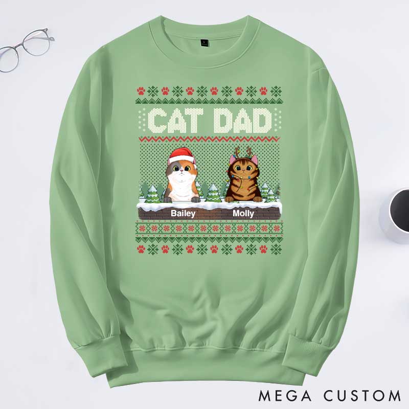 Personalized Cat Lover the Most Pawsome Christmas Dad Version Sweatshirts