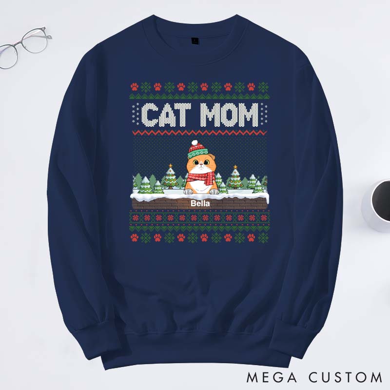 Personalized Cat Lover the Most Pawsome Christmas Mom Version Sweatshirts