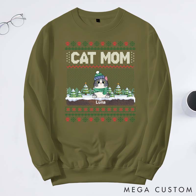 Personalized Cat Lover the Most Pawsome Christmas Mom Version Sweatshirts