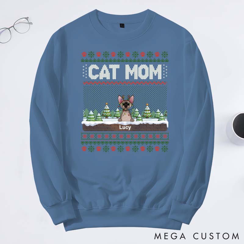 Personalized Cat Lover the Most Pawsome Christmas Mom Version Sweatshirts