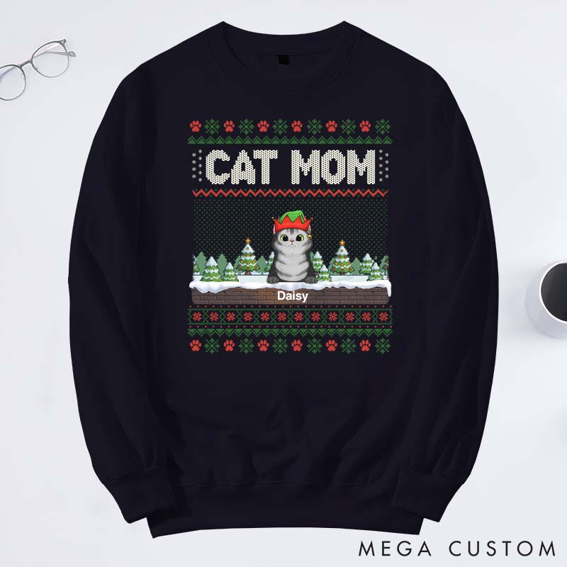 Personalized Cat Lover the Most Pawsome Christmas Mom Version Sweatshirts