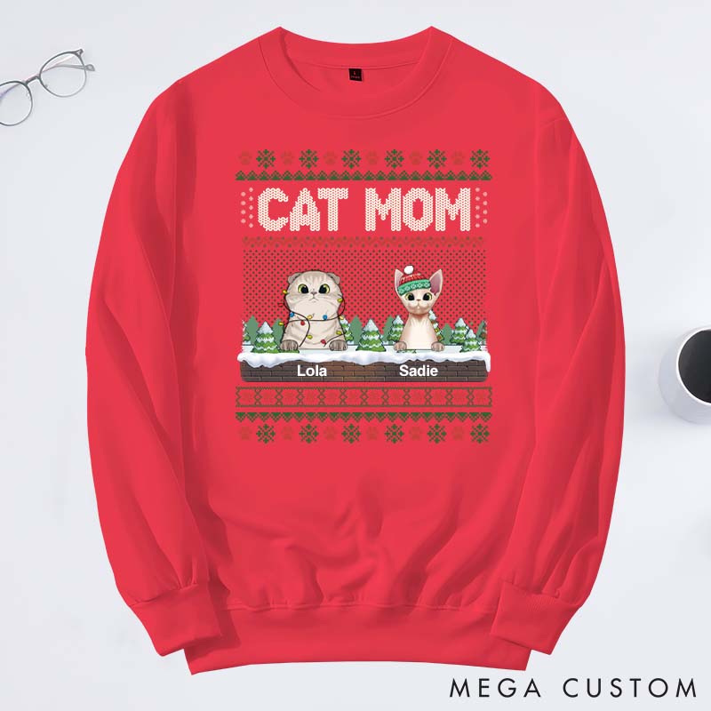 Personalized Cat Lover the Most Pawsome Christmas Mom Version Sweatshirts