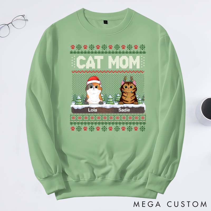 Personalized Cat Lover the Most Pawsome Christmas Mom Version Sweatshirts