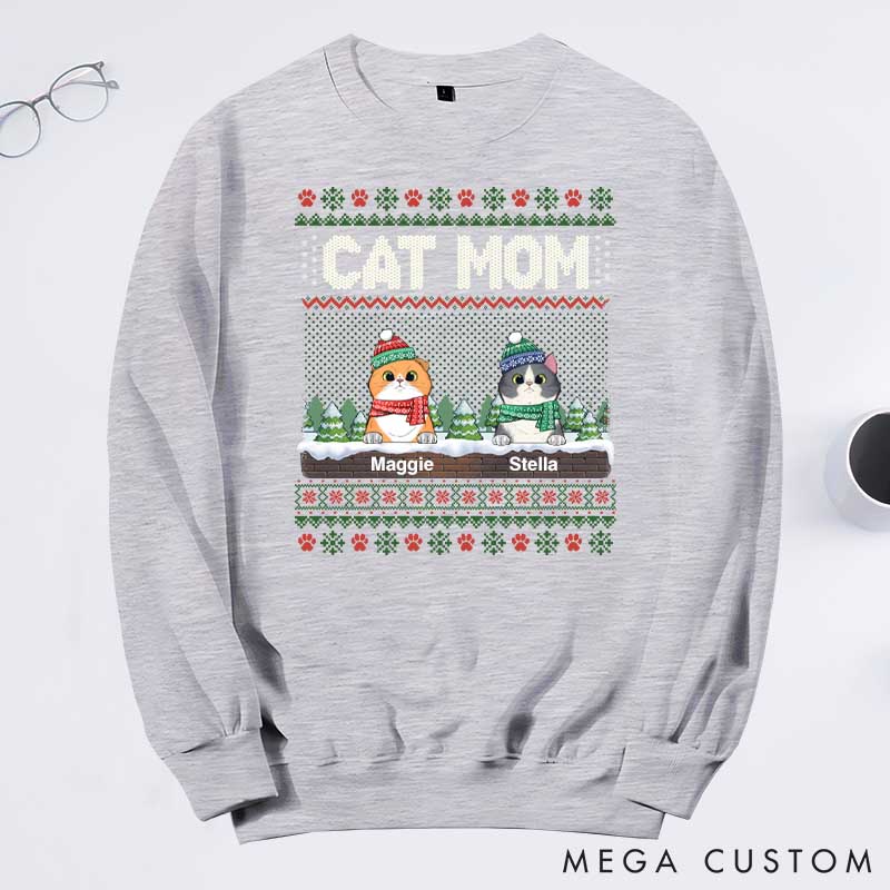 Personalized Cat Lover the Most Pawsome Christmas Mom Version Sweatshirts