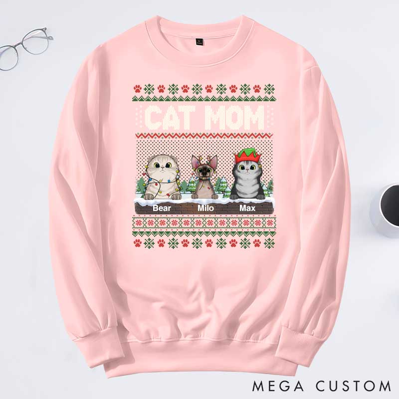 Personalized Cat Lover the Most Pawsome Christmas Mom Version Sweatshirts