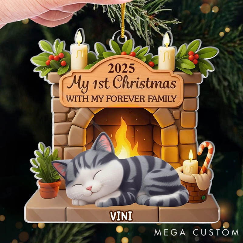 Personalized Cat Lover with My Forever Family Christmas Ornament