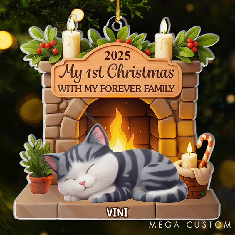 Personalized Cat Lover with My Forever Family Christmas Ornament