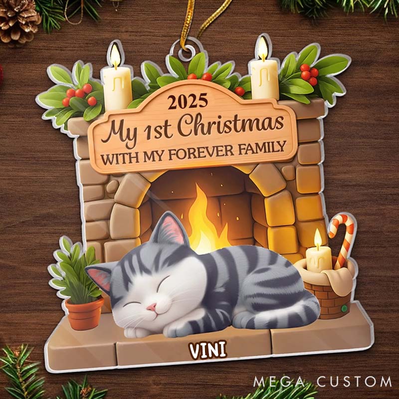 Personalized Cat Lover with My Forever Family Christmas Ornament