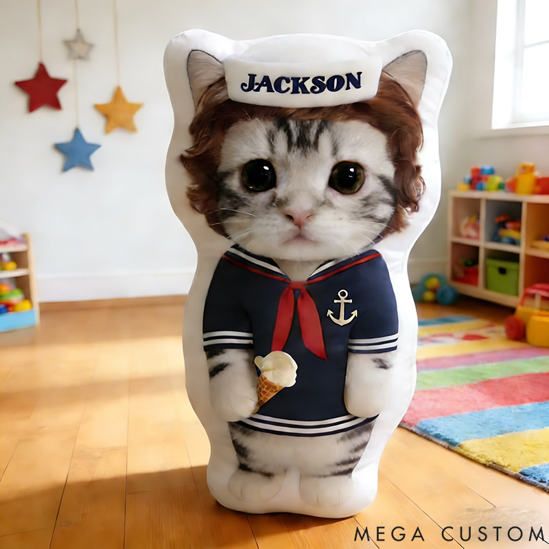 Personalized Cat Photo Who Do You Work for Pillow with Custom Name Graphic 3D Print for Pet Lover for Cat Lover