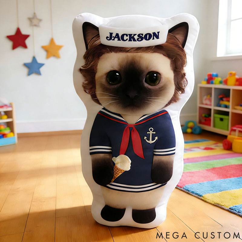 Personalized Cat Photo Who Do You Work for Pillow with Custom Name Graphic 3D Print for Pet Lover for Cat Lover
