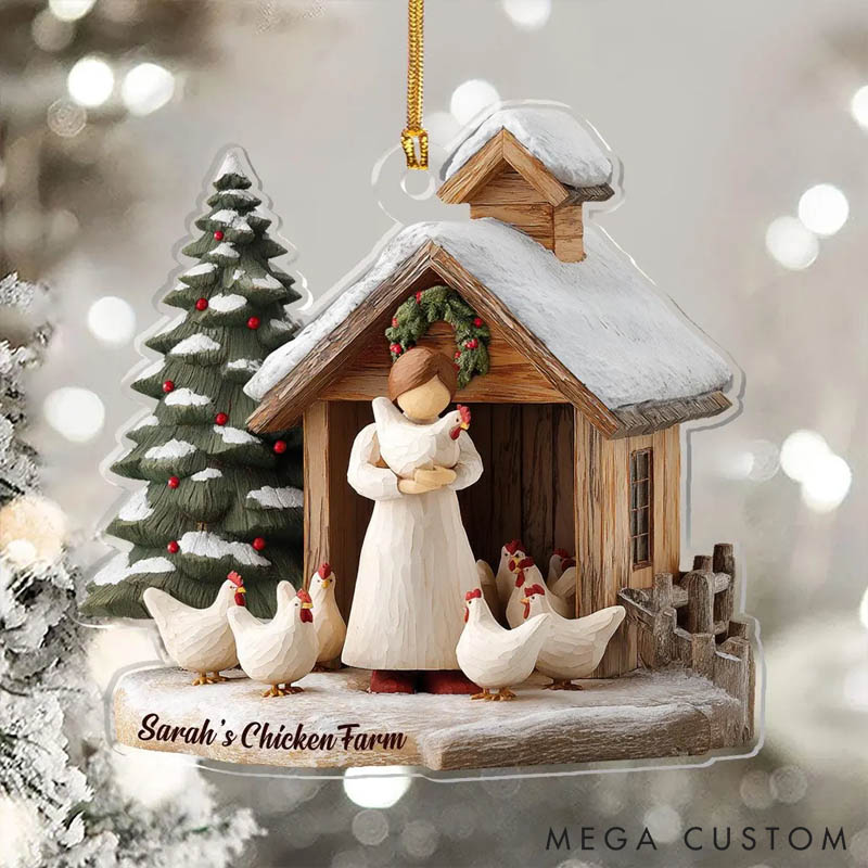 Personalized Chicken Lover Custom Name Chicken Coop Keepsake Christmas Ornament