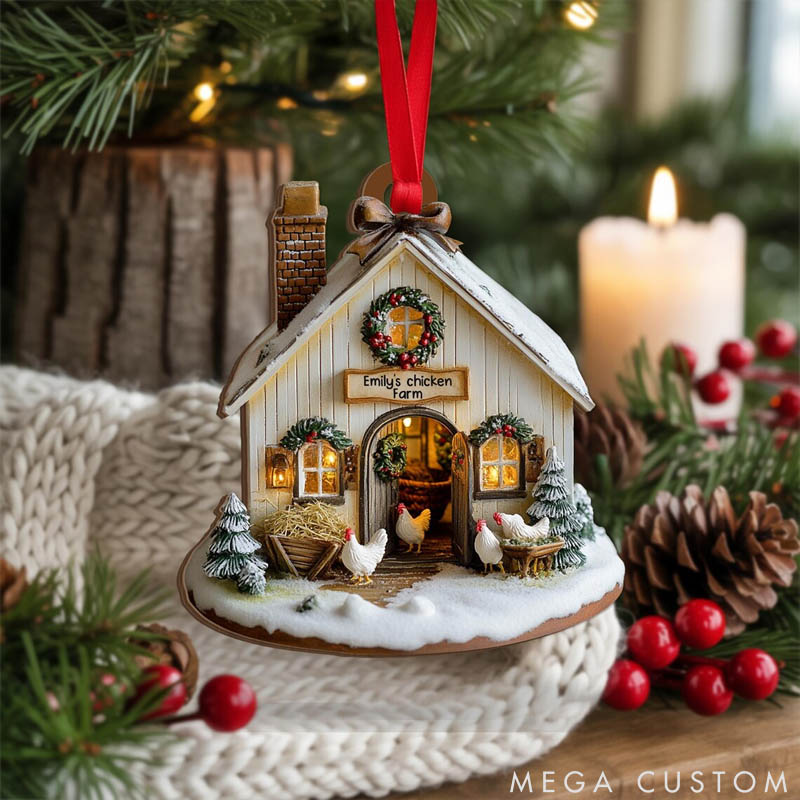 Personalized Chicken Lover Farmhouse Chicken Barn Christmas Ornament