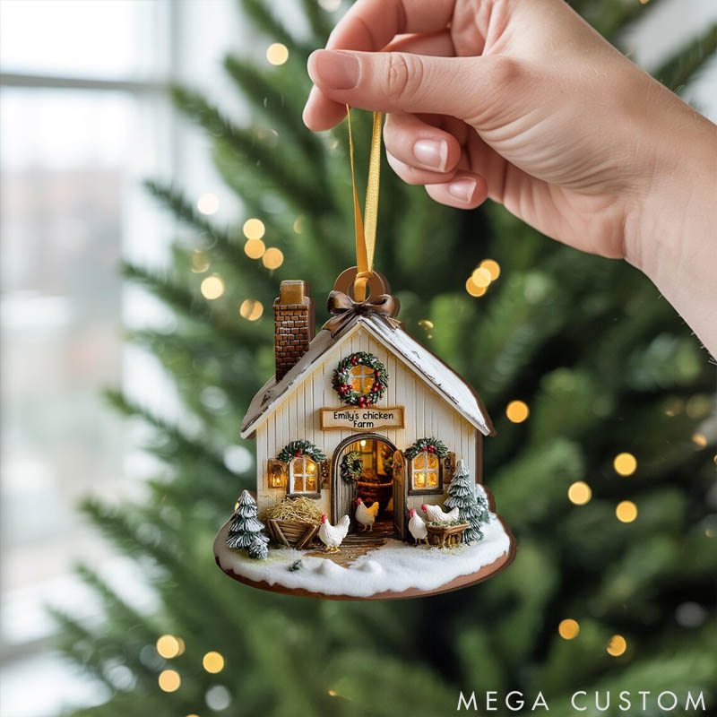 Personalized Chicken Lover Farmhouse Chicken Barn Christmas Ornament