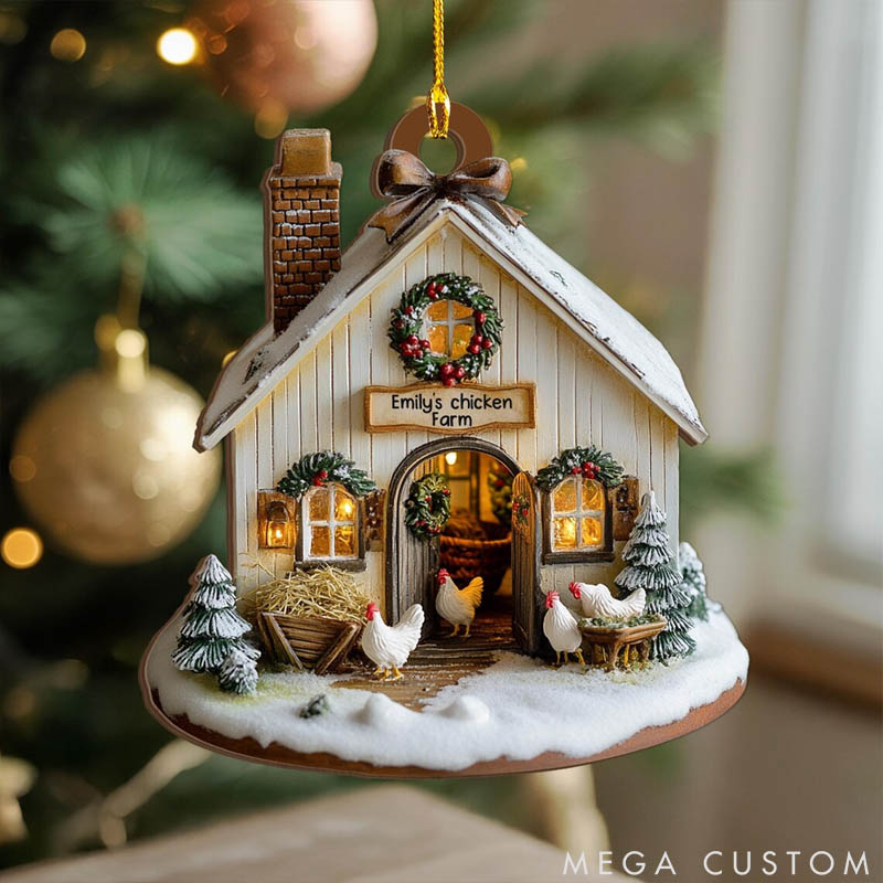 Personalized Chicken Lover Farmhouse Chicken Barn Christmas Ornament