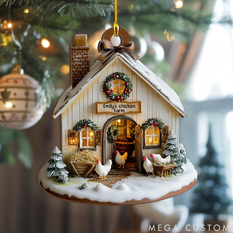 Personalized Chicken Lover Farmhouse Chicken Barn Christmas Ornament