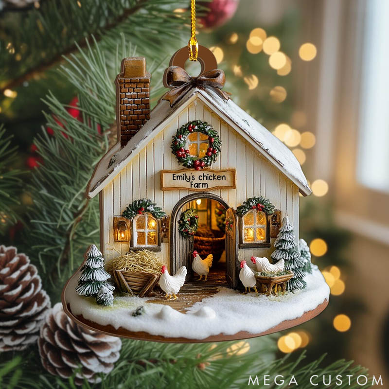 Personalized Chicken Lover Farmhouse Chicken Barn Christmas Ornament