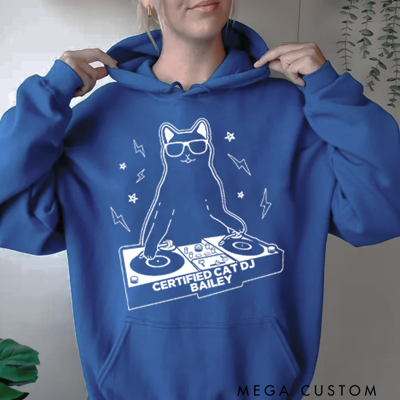 Personalized Classic Hoodies Funny Cat DJ Turntable Hoodie