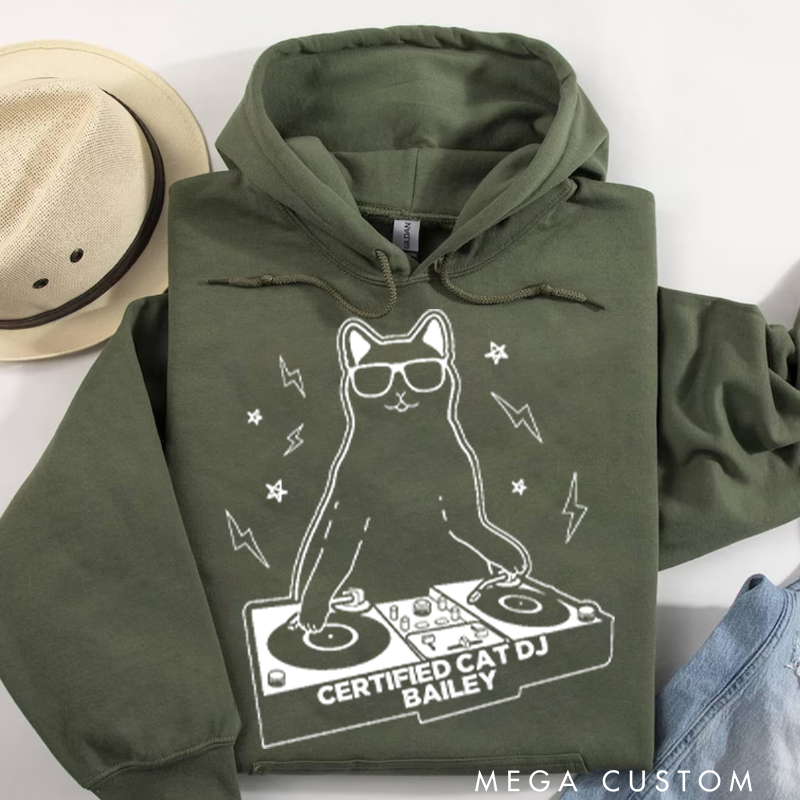 Personalized Classic Hoodies Funny Cat DJ Turntable Hoodie