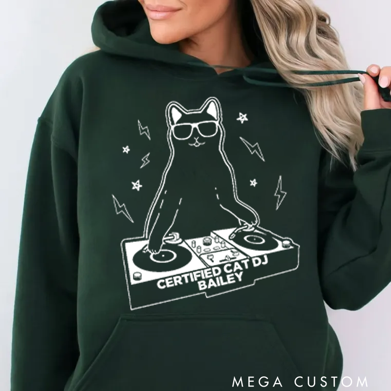 Personalized Classic Hoodies Funny Cat DJ Turntable Hoodie