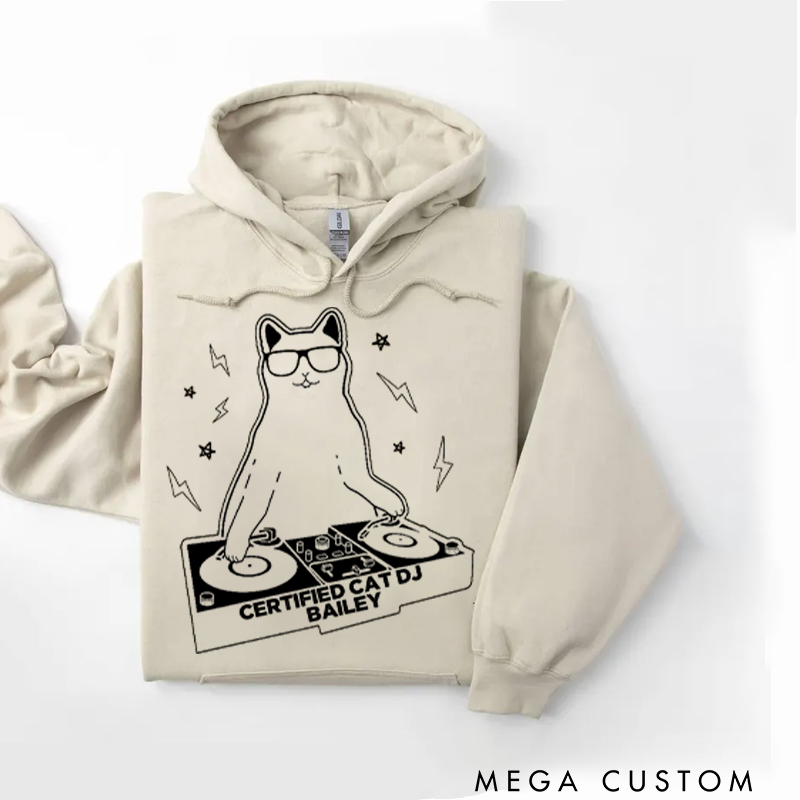 Personalized Classic Hoodies Funny Cat DJ Turntable Hoodie