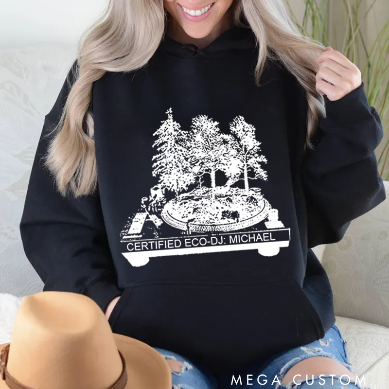 Personalized Classic Hoodies Vinyl Record and Turntable Forest and Rock N Roll and Turntable Hoodie