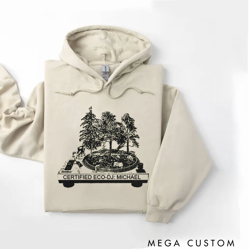 Personalized Classic Hoodies Vinyl Record and Turntable Forest and Rock N Roll and Turntable Hoodie
