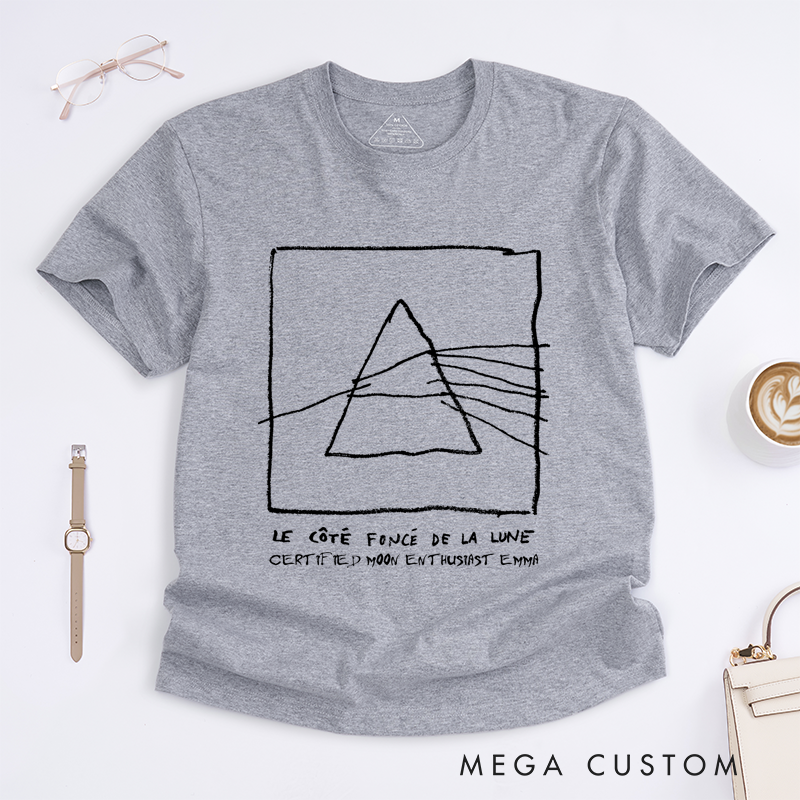 Personalized Classic T-Shirts Abstract Triangle Design and French Lettering Perfect for Music Lovers and Rock Roll Tee