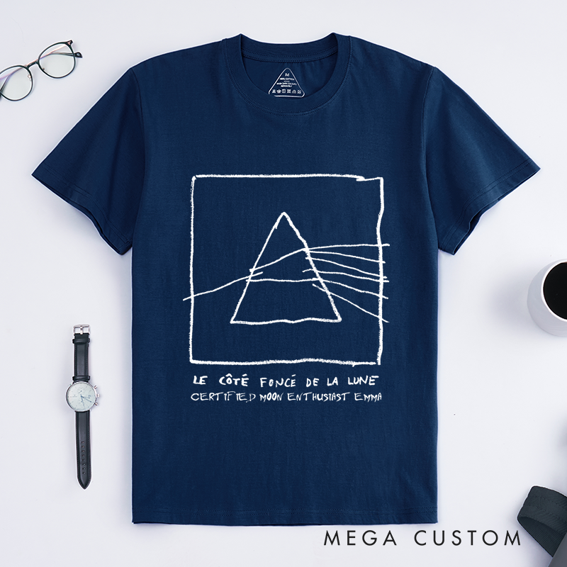 Personalized Classic T-Shirts Abstract Triangle Design and French Lettering Perfect for Music Lovers and Rock Roll Tee