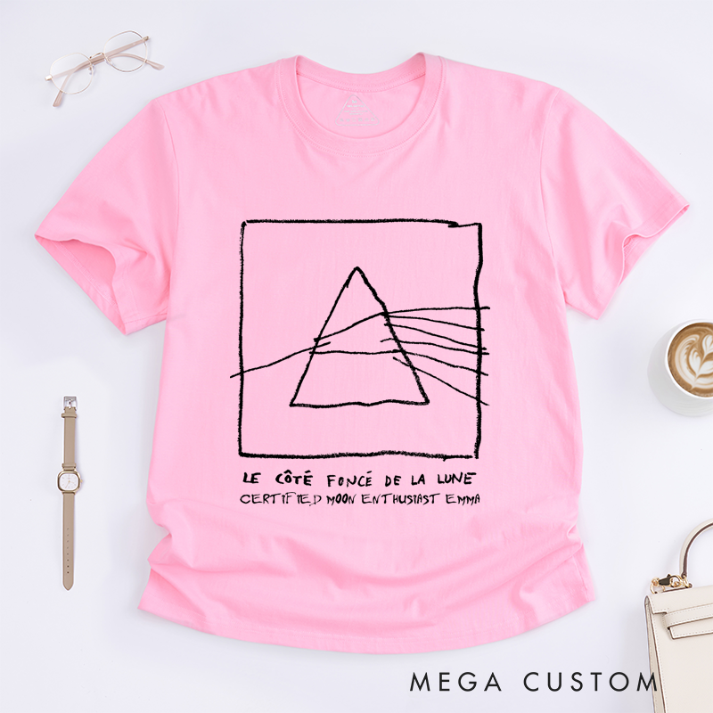 Personalized Classic T-Shirts Abstract Triangle Design and French Lettering Perfect for Music Lovers and Rock Roll Tee