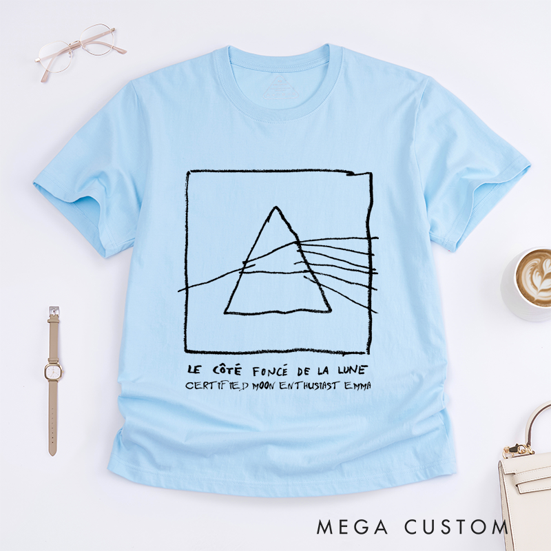 Personalized Classic T-Shirts Abstract Triangle Design and French Lettering Perfect for Music Lovers and Rock Roll Tee