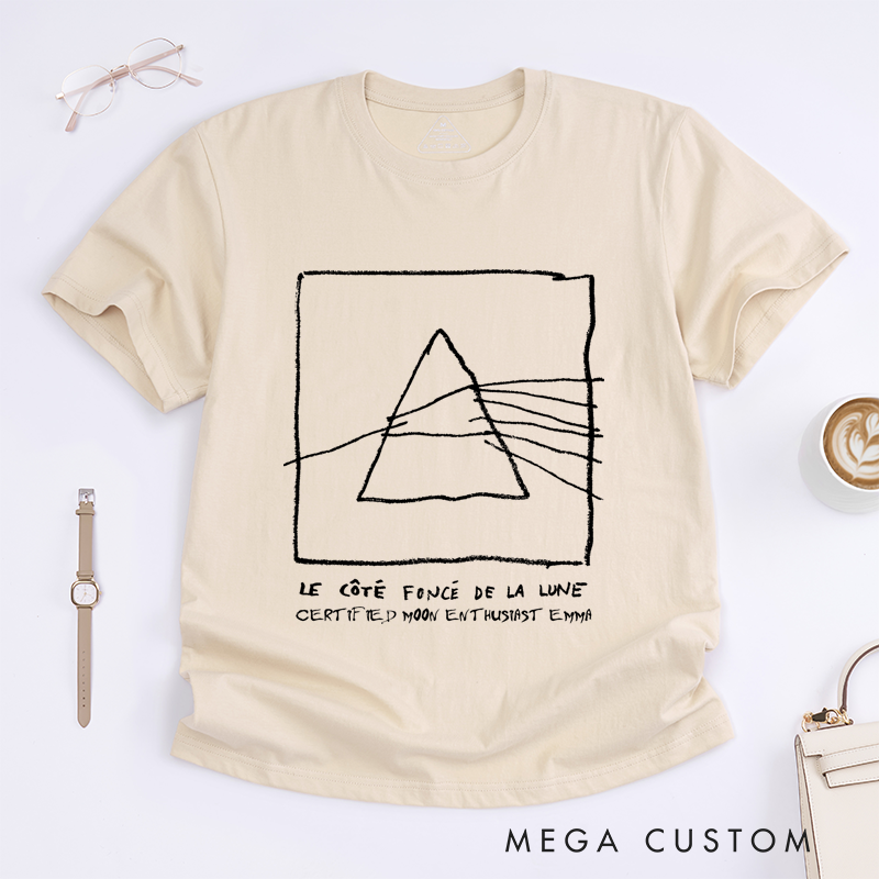 Personalized Classic T-Shirts Abstract Triangle Design and French Lettering Perfect for Music Lovers and Rock Roll Tee