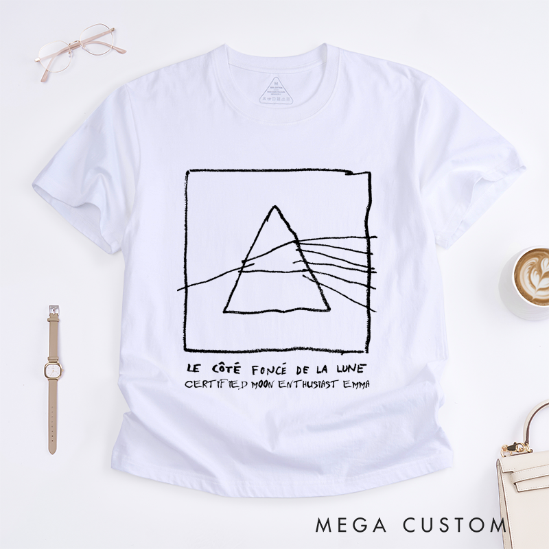 Personalized Classic T-Shirts Abstract Triangle Design and French Lettering Perfect for Music Lovers and Rock Roll Tee