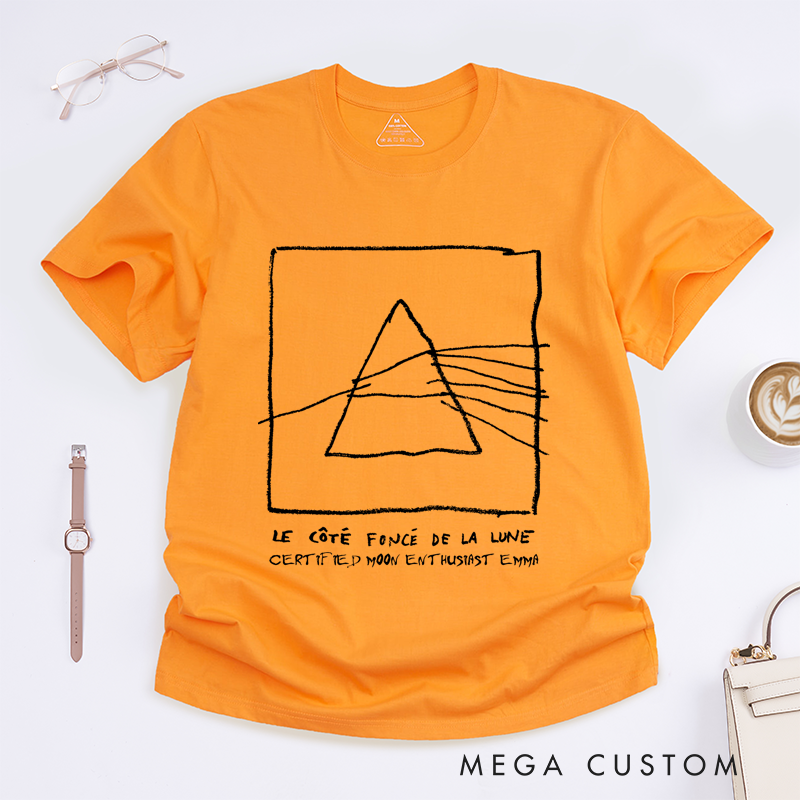 Personalized Classic T-Shirts Abstract Triangle Design and French Lettering Perfect for Music Lovers and Rock Roll Tee
