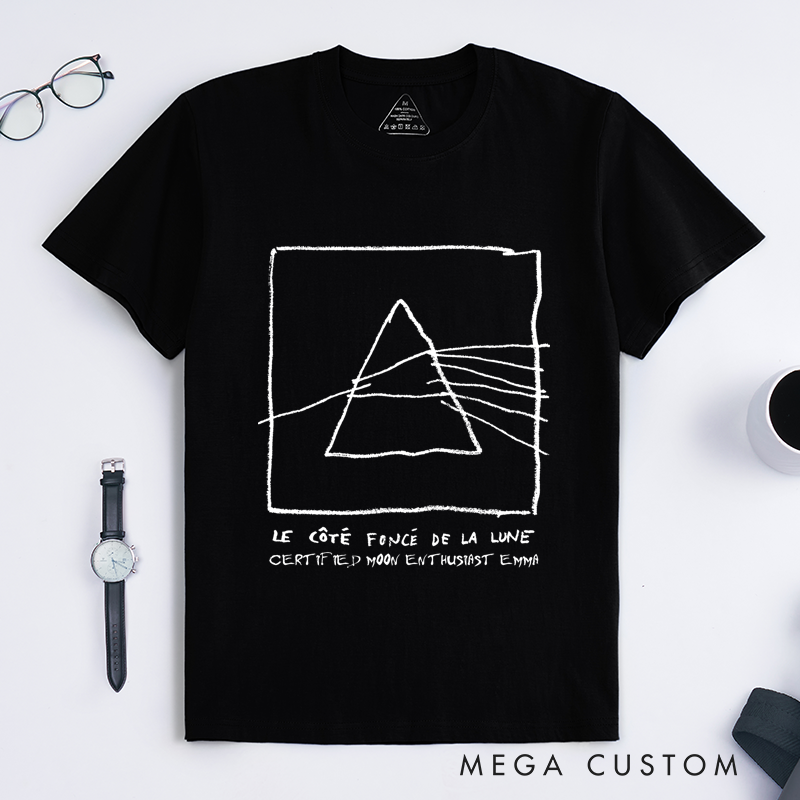 Personalized Classic T-Shirts Abstract Triangle Design and French Lettering Perfect for Music Lovers and Rock Roll Tee