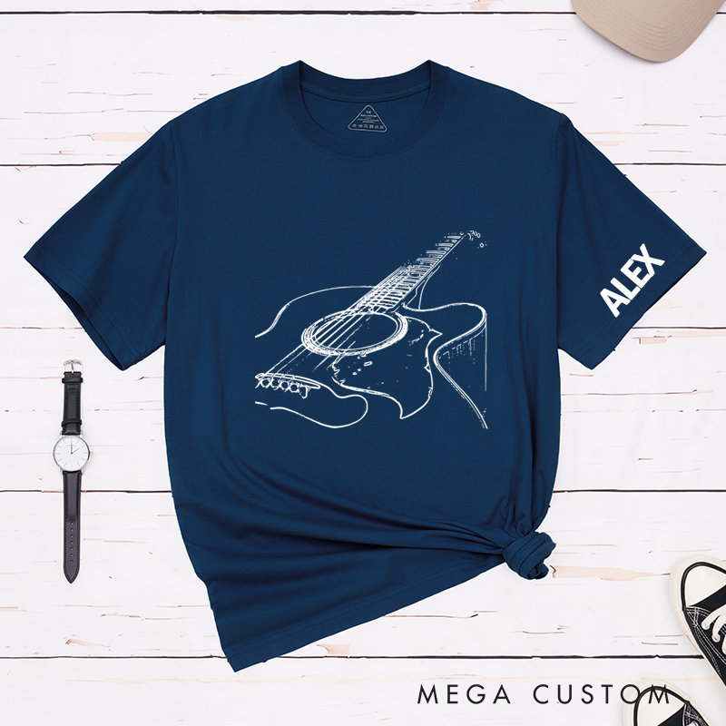 Personalized Classic T-Shirts Acoustic Guitar T-Shirt Musician Tee and Guitar Player Shirt Gift for Cool Band Gift