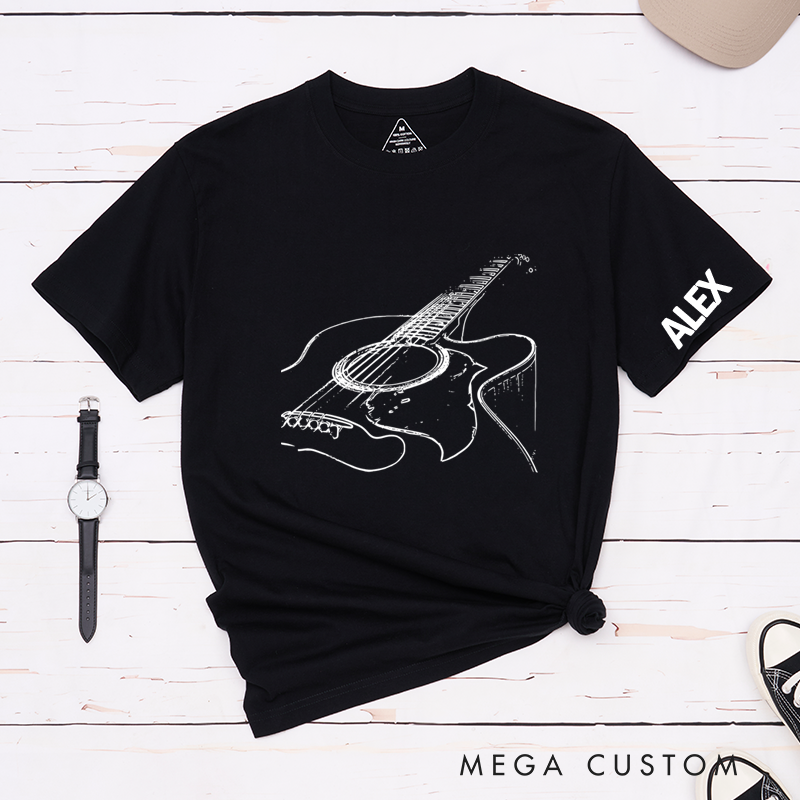 Personalized Classic T-Shirts Acoustic Guitar T-Shirt Musician Tee and Guitar Player Shirt Gift for Cool Band Gift