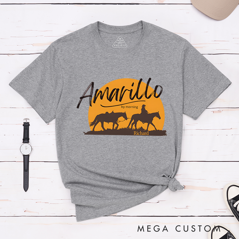 Personalized Classic T-Shirts Amarillo by Morning and Western Cowboy Graphic Tee Perfect for Country and Adventure Enthusiasts T-Shirt