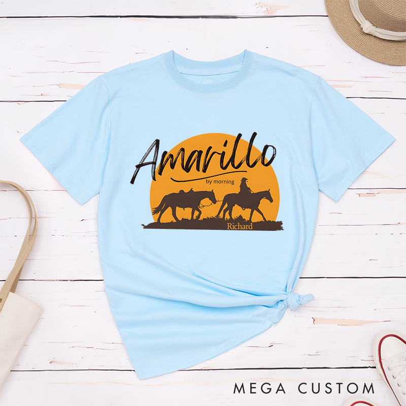 Personalized Classic T-Shirts Amarillo by Morning and Western Cowboy Graphic Tee Perfect for Country and Adventure Enthusiasts T-Shirt