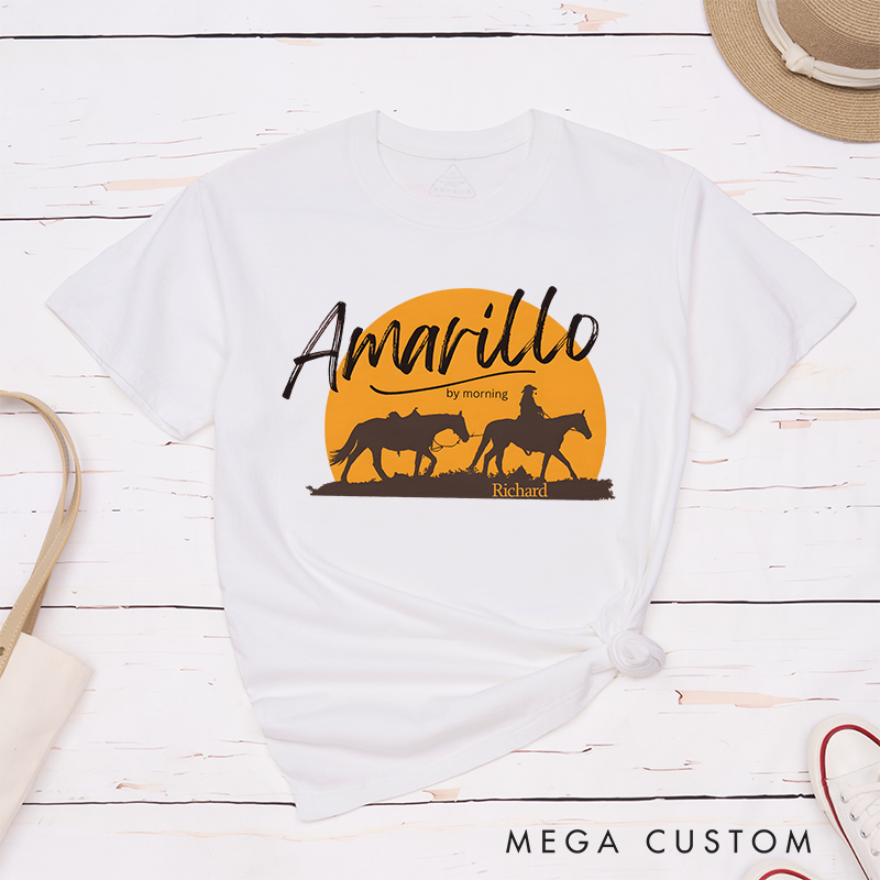 Personalized Classic T-Shirts Amarillo by Morning and Western Cowboy Graphic Tee Perfect for Country and Adventure Enthusiasts T-Shirt