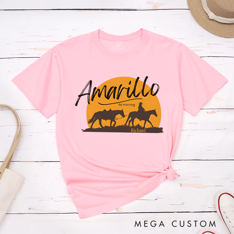 Personalized Classic T-Shirts Amarillo by Morning and Western Cowboy Graphic Tee Perfect for Country and Adventure Enthusiasts T-Shirt