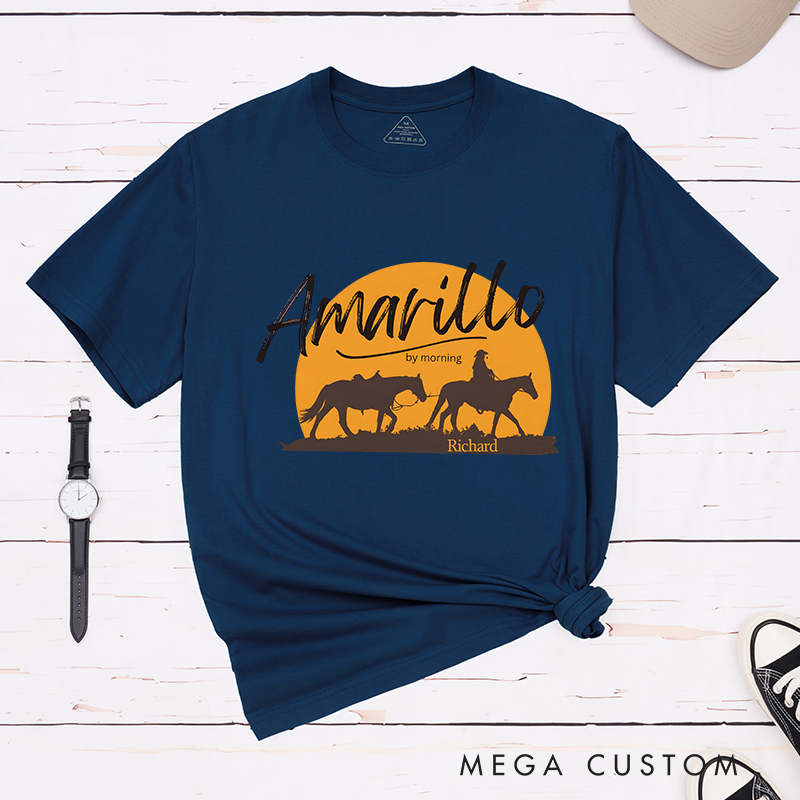 Personalized Classic T-Shirts Amarillo by Morning and Western Cowboy Graphic Tee Perfect for Country and Adventure Enthusiasts T-Shirt