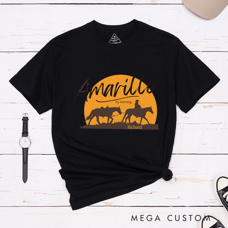 Personalized Classic T-Shirts Amarillo by Morning and Western Cowboy Graphic Tee Perfect for Country and Adventure Enthusiasts T-Shirt