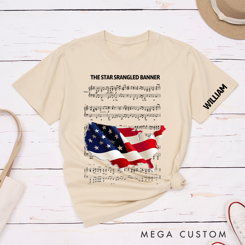 Personalized Classic T-Shirts American Flag and Musical Notes Perfect for Independence Day Fashion and Fans of Patriotic Statement Apparel Tee