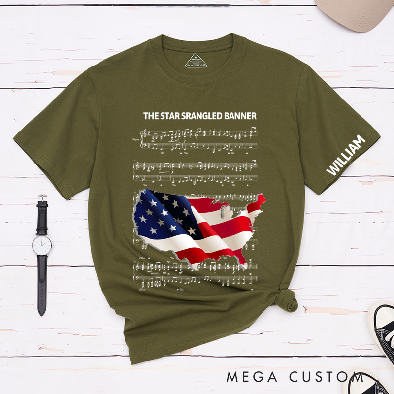 Personalized Classic T-Shirts American Flag and Musical Notes Perfect for Independence Day Fashion and Fans of Patriotic Statement Apparel Tee
