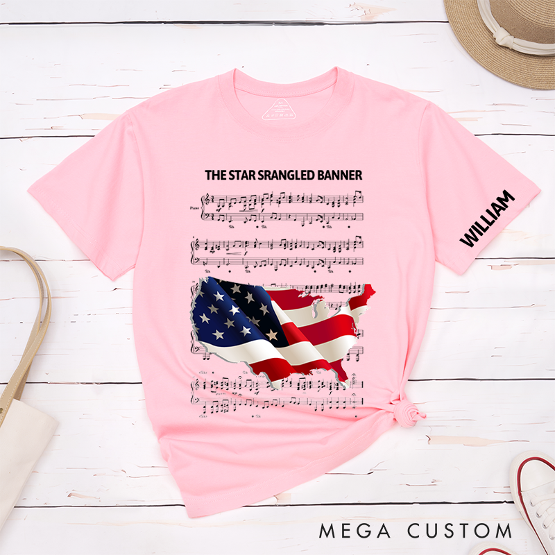 Personalized Classic T-Shirts American Flag and Musical Notes Perfect for Independence Day Fashion and Fans of Patriotic Statement Apparel Tee