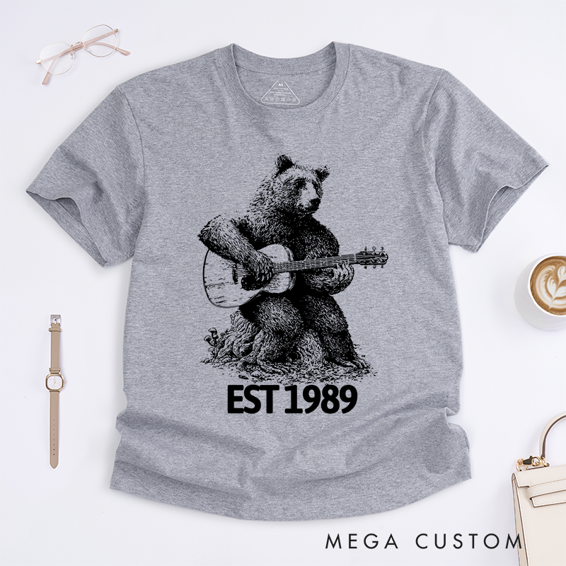 Personalized Classic T-Shirts Bear Playing Guitar Shirt Bear and Music Gift for Guitar Player Tee