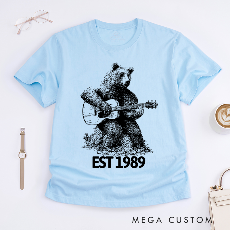 Personalized Classic T-Shirts Bear Playing Guitar Shirt Bear and Music Gift for Guitar Player Tee