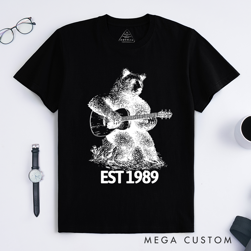 Personalized Classic T-Shirts Bear Playing Guitar Shirt Bear and Music Gift for Guitar Player Tee