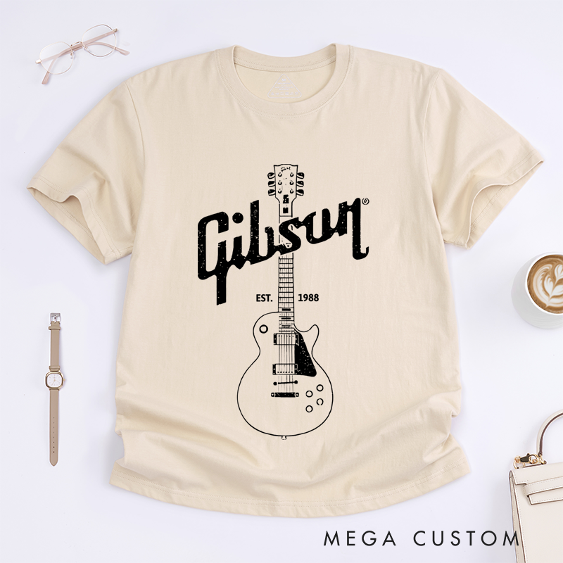 Personalized Date Classic T-Shirts Black Guitar Printed Tee